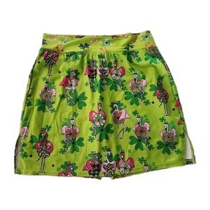 Tropical Flamingo Pink Green St Patty's Day Skort Obsession Pockets 28in Waist M